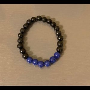 Blue Lapis Lazuli and Black Obsidian Bracelet